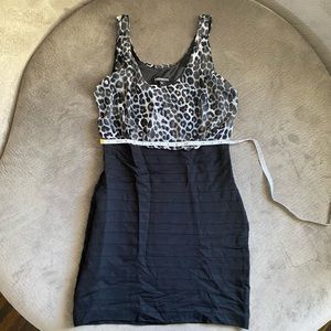 Express Black and Leopard Print Bodycon Dress